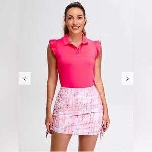 Soneven Medium Hot Pink Golf Casual Ruffled Polo Shirt Top Tailor Made Soft